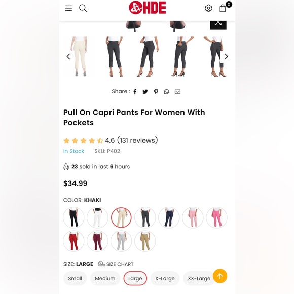 New HDE Capri Pull On Slimming Pants Khaki Women’s - Picture 4 of 9